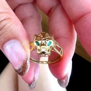 Gold Panther Ring with green stone 18k solid gold